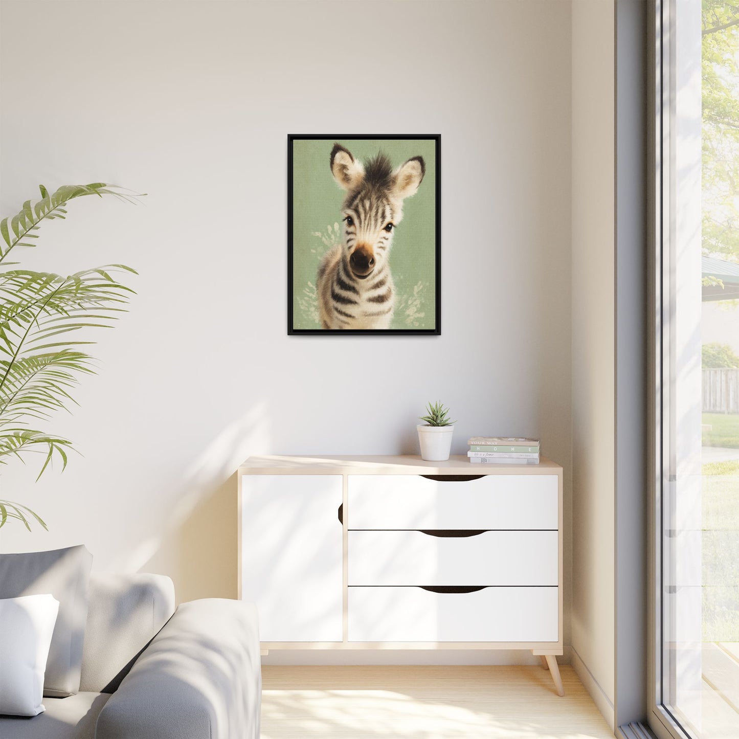 Baby Zebra Nursery Framed Canvas Wall Art