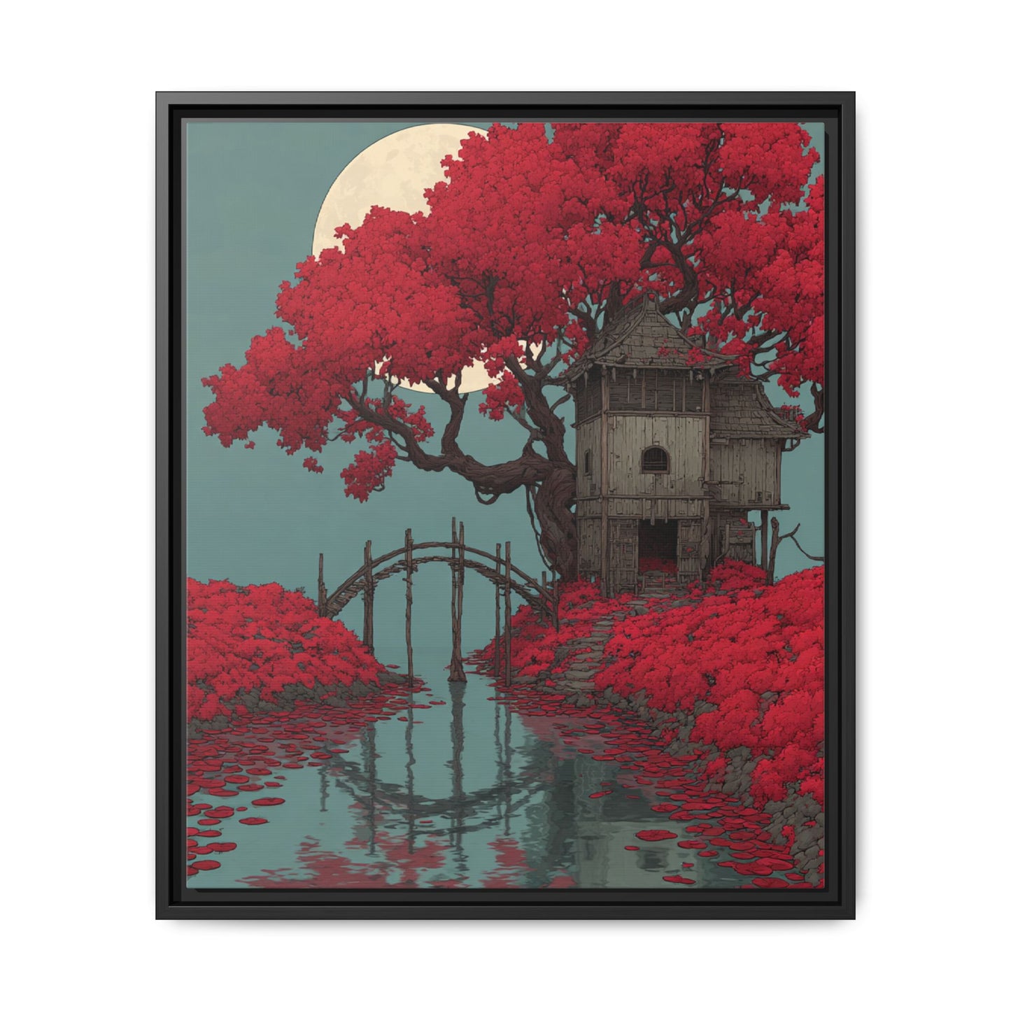 Red Tree Japandi Art Framed Canvas Wall Art