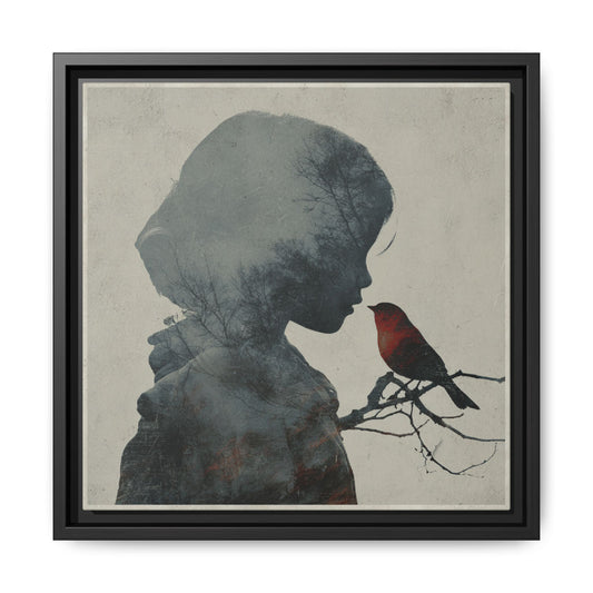 Child Silhouette Square Framed Canvas Wall Art