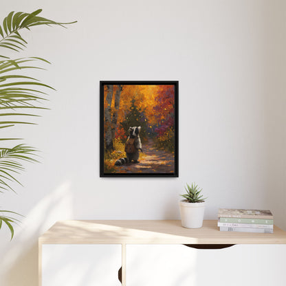 Autumn Raccoon Framed Canvas Wall Art