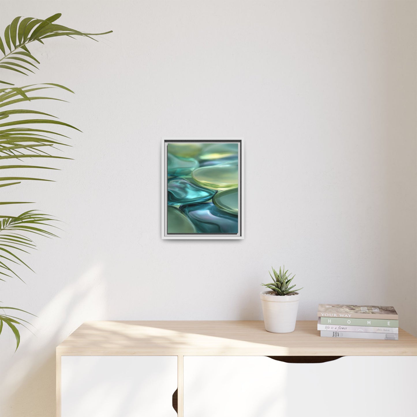 Abstract Green Stones Framed Canvas Wall Art
