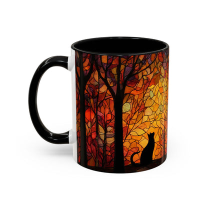 Autumn and Black Cat Stained Glass Effect Mug