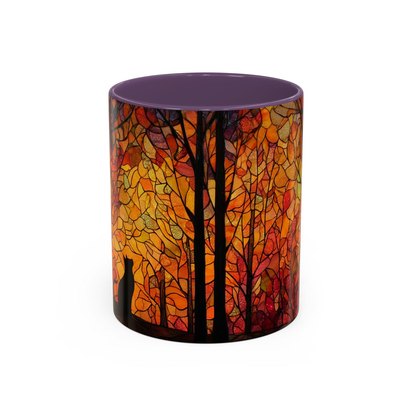 Autumn and Black Cat Stained Glass Effect Mug