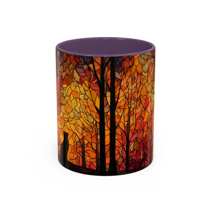 Autumn and Black Cat Stained Glass Effect Mug