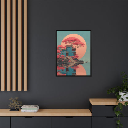 Red Moon Japandi Art Framed Canvas Wall Art