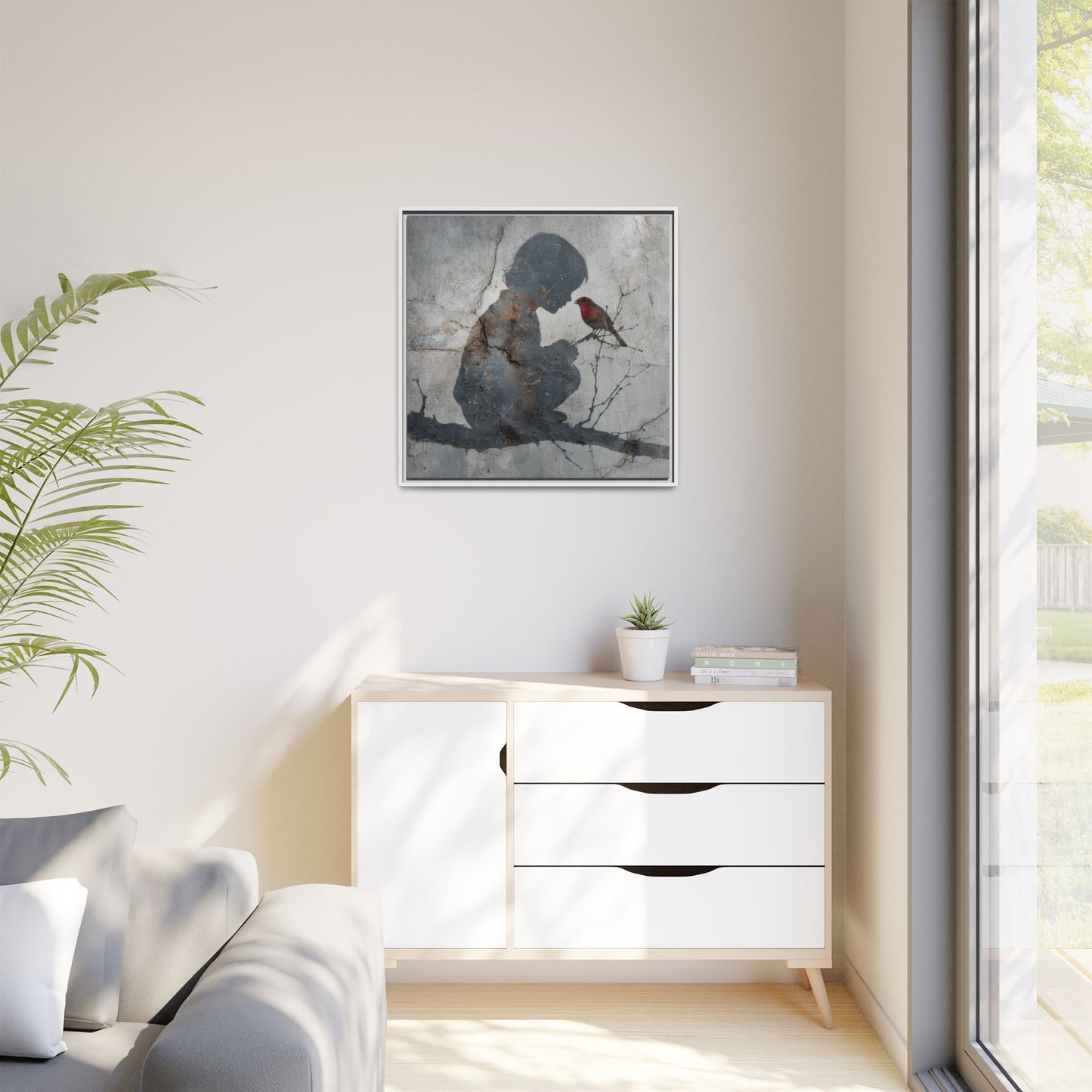 Child Silhouette Square Framed Canvas Wall Art