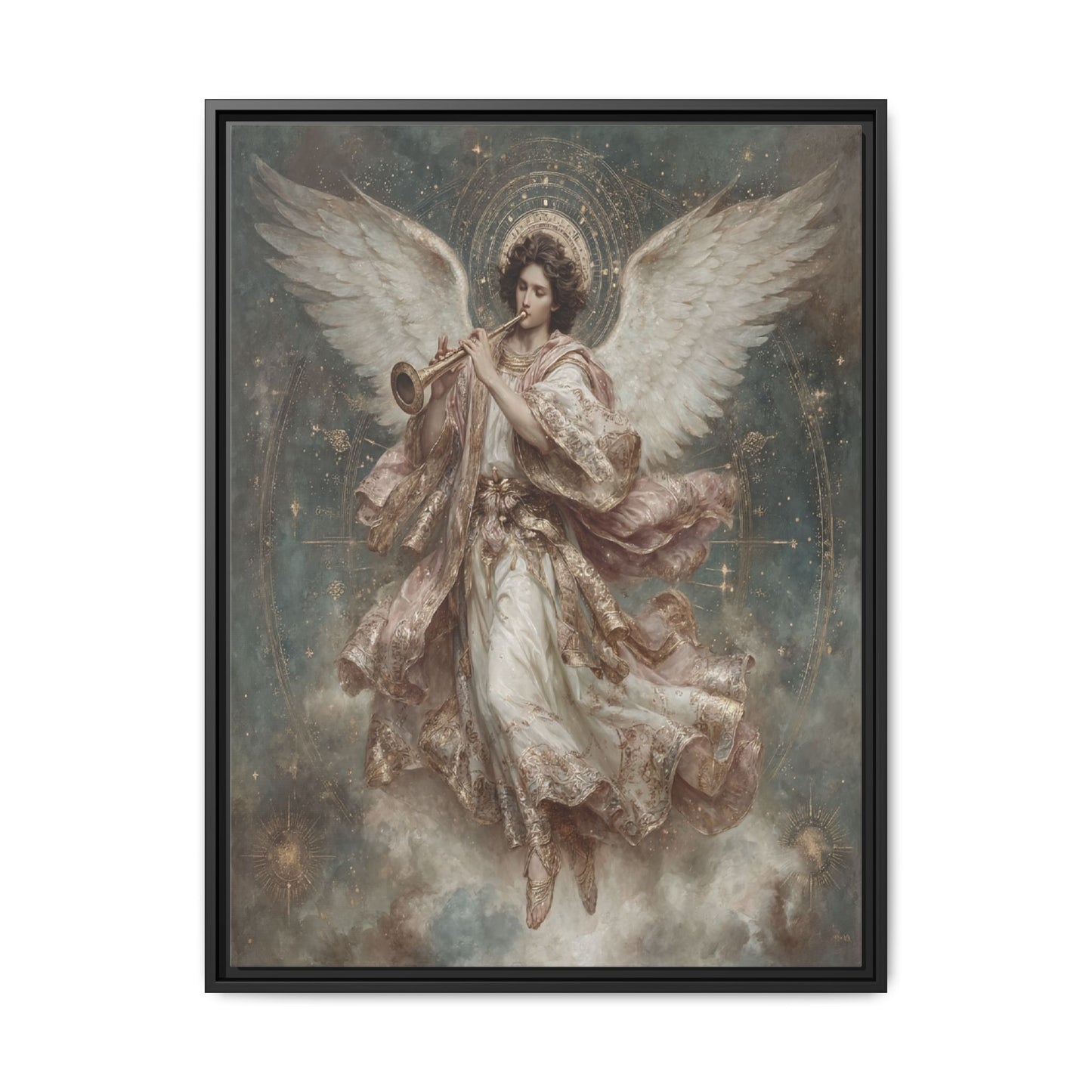 Archangel Playing Trumpet Framed Canvas Wall Art
