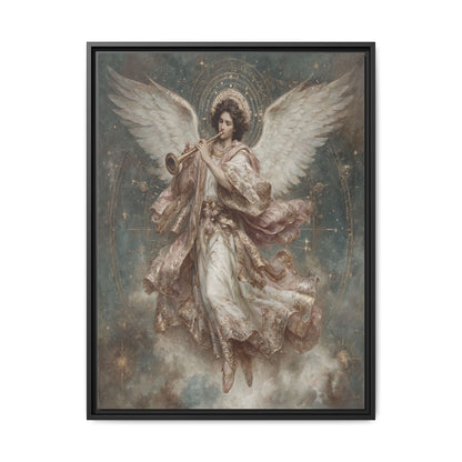 Archangel Playing Trumpet Framed Canvas Wall Art