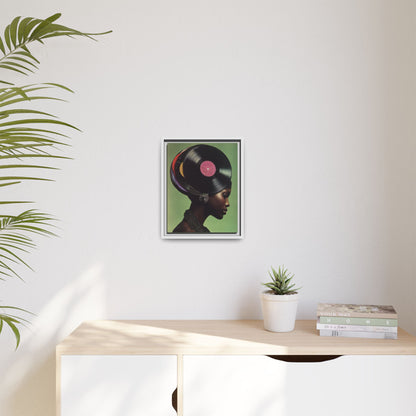 Vinyl Records Black Woman Framed Canvas Wall Art
