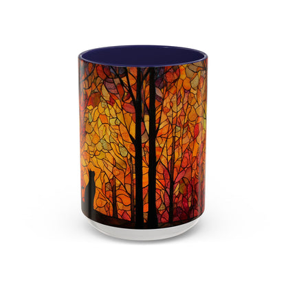 Autumn and Black Cat Stained Glass Effect Mug