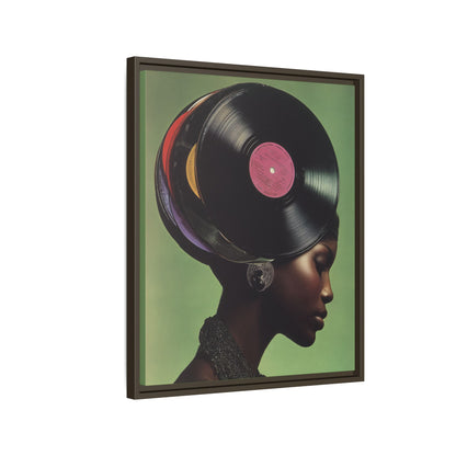 Vinyl Records Black Woman Framed Canvas Wall Art