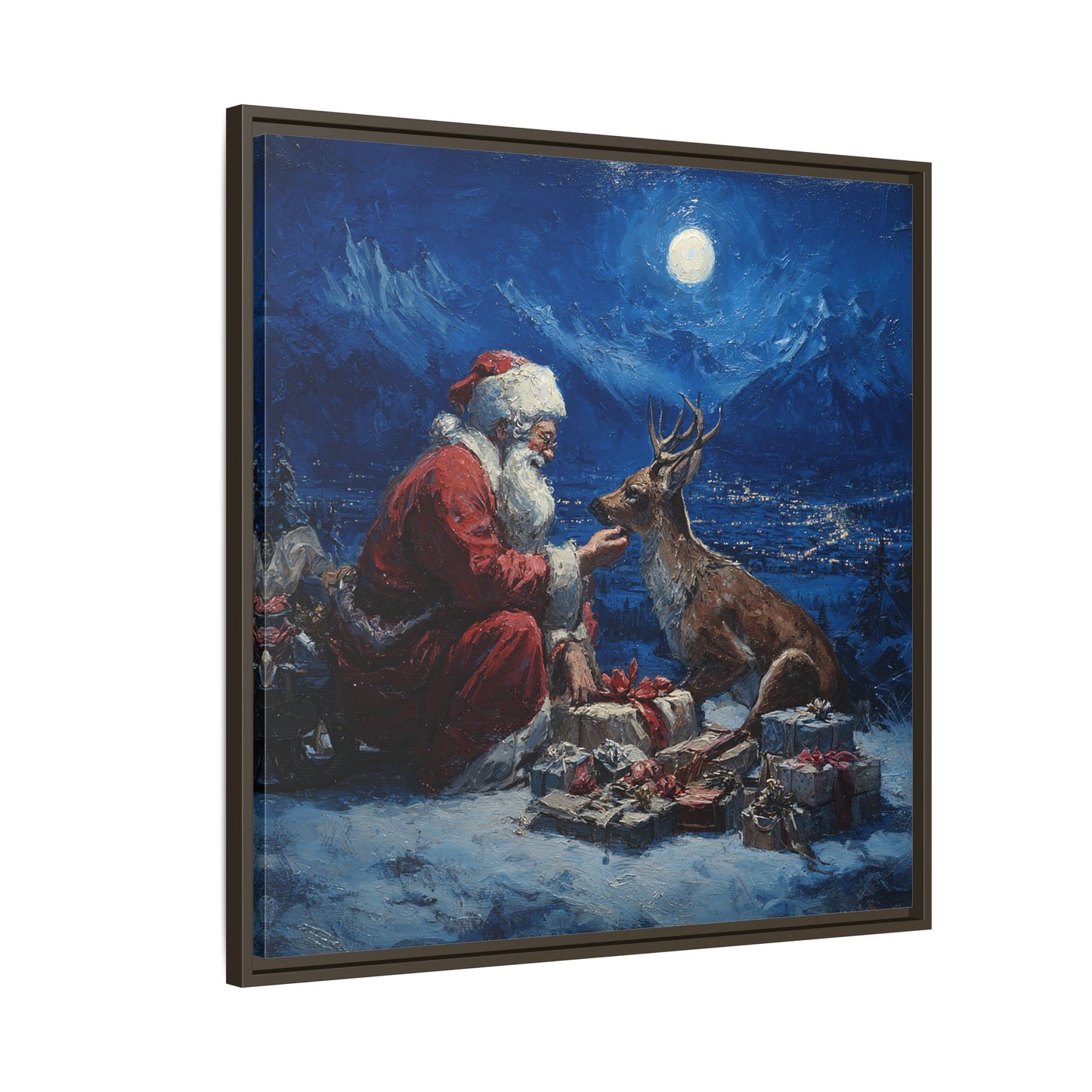 Dramatic Santa Claus Reindeer Christmas Framed Canvas Wall Art