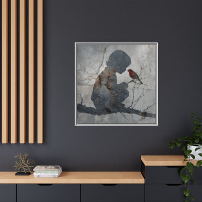 Child Silhouette Square Framed Canvas Wall Art