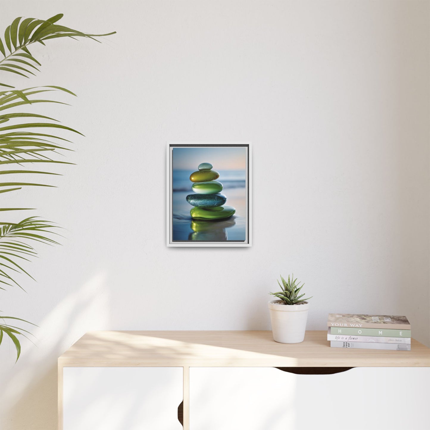 Calming Green Stones Framed Canvas Wall Art