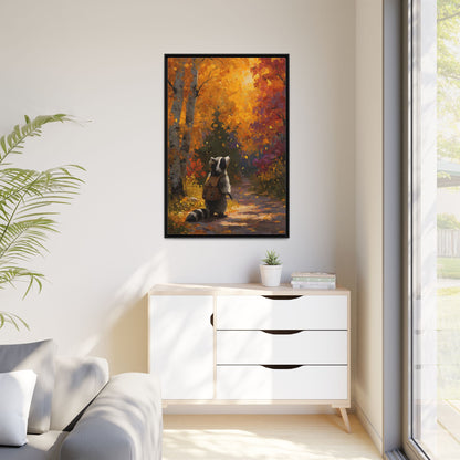 Autumn Raccoon Framed Canvas Wall Art