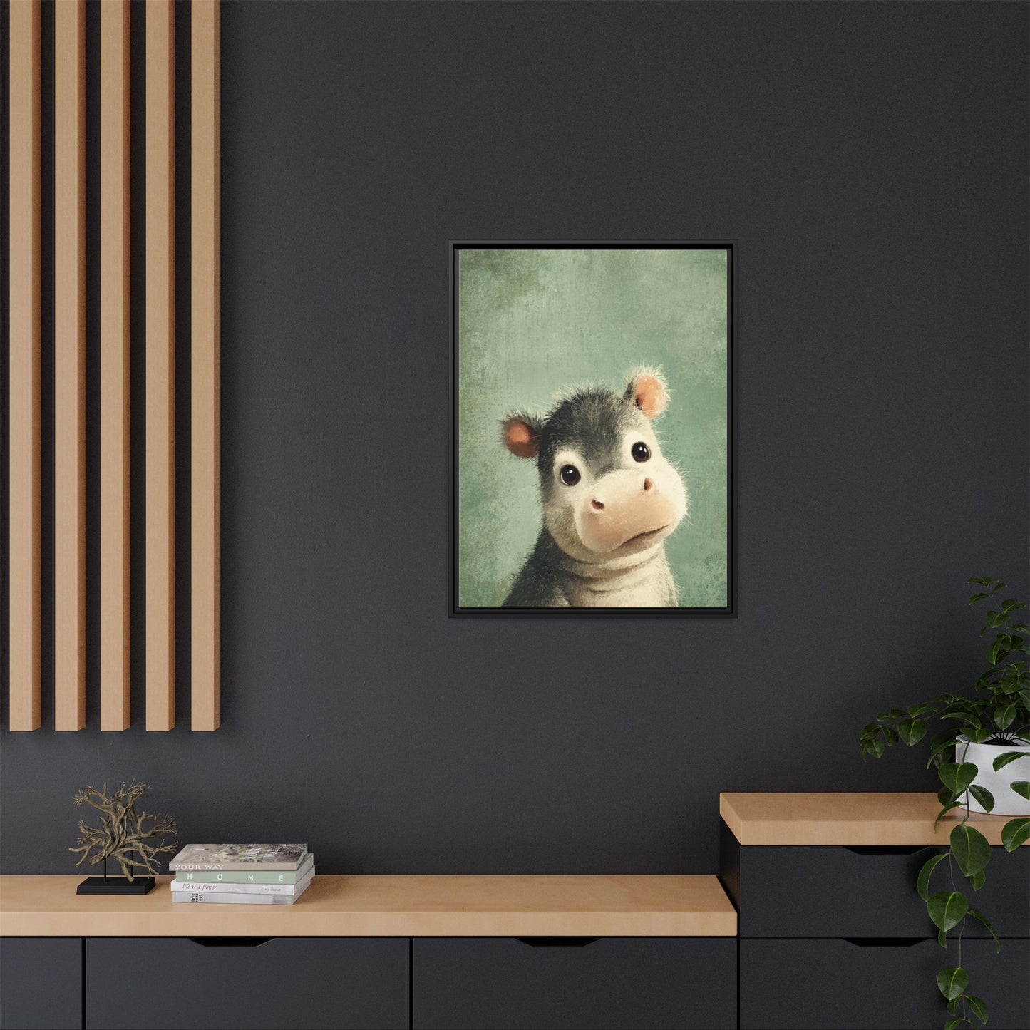 Baby Hippopotamus Nursery Framed Canvas Wall Art