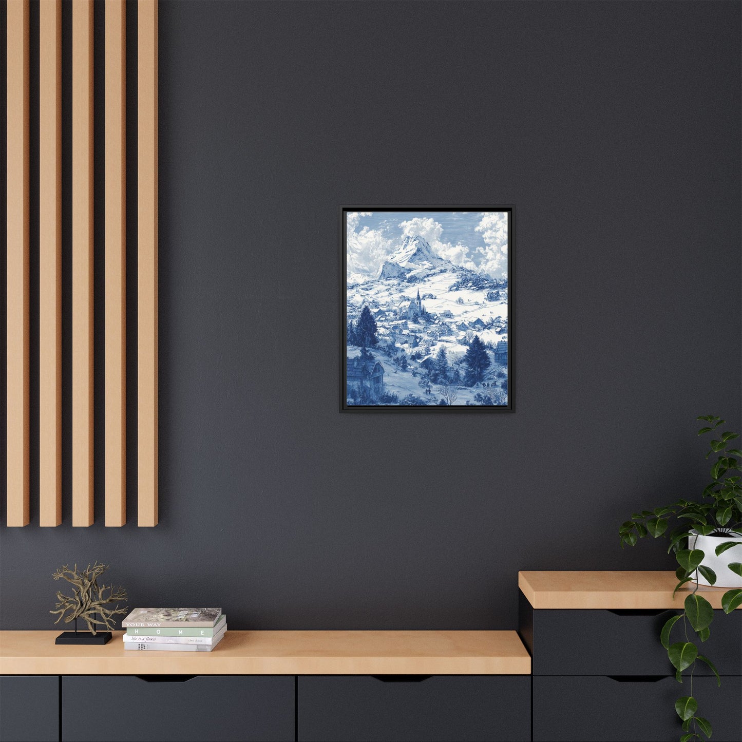 Countryside Blue Toile de Jouy Framed Canvas Wall Art