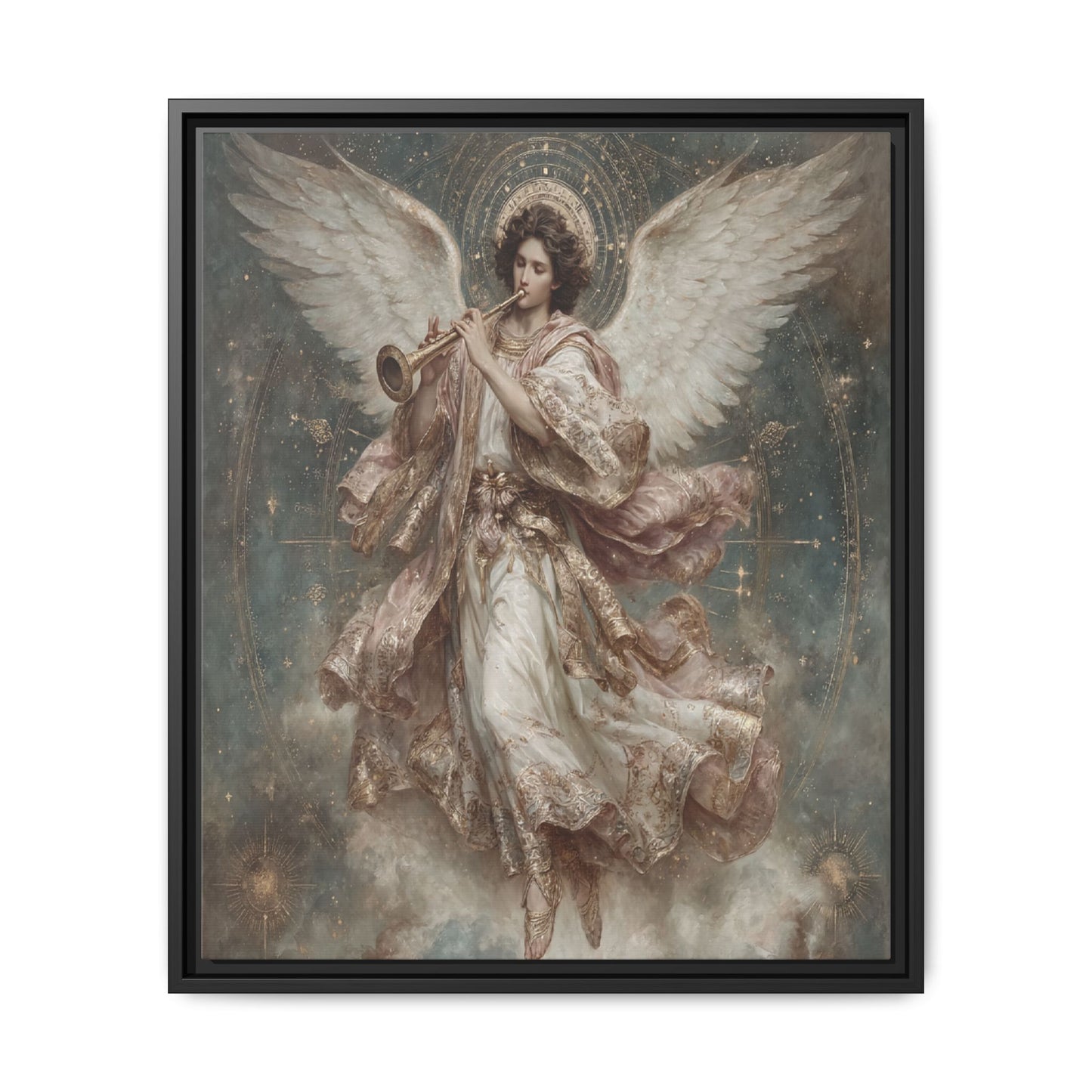 Archangel Playing Trumpet Framed Canvas Wall Art