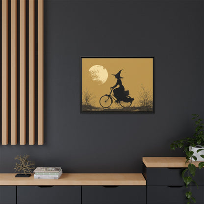 Witch on Bicycle Framed Canvas Wall Art