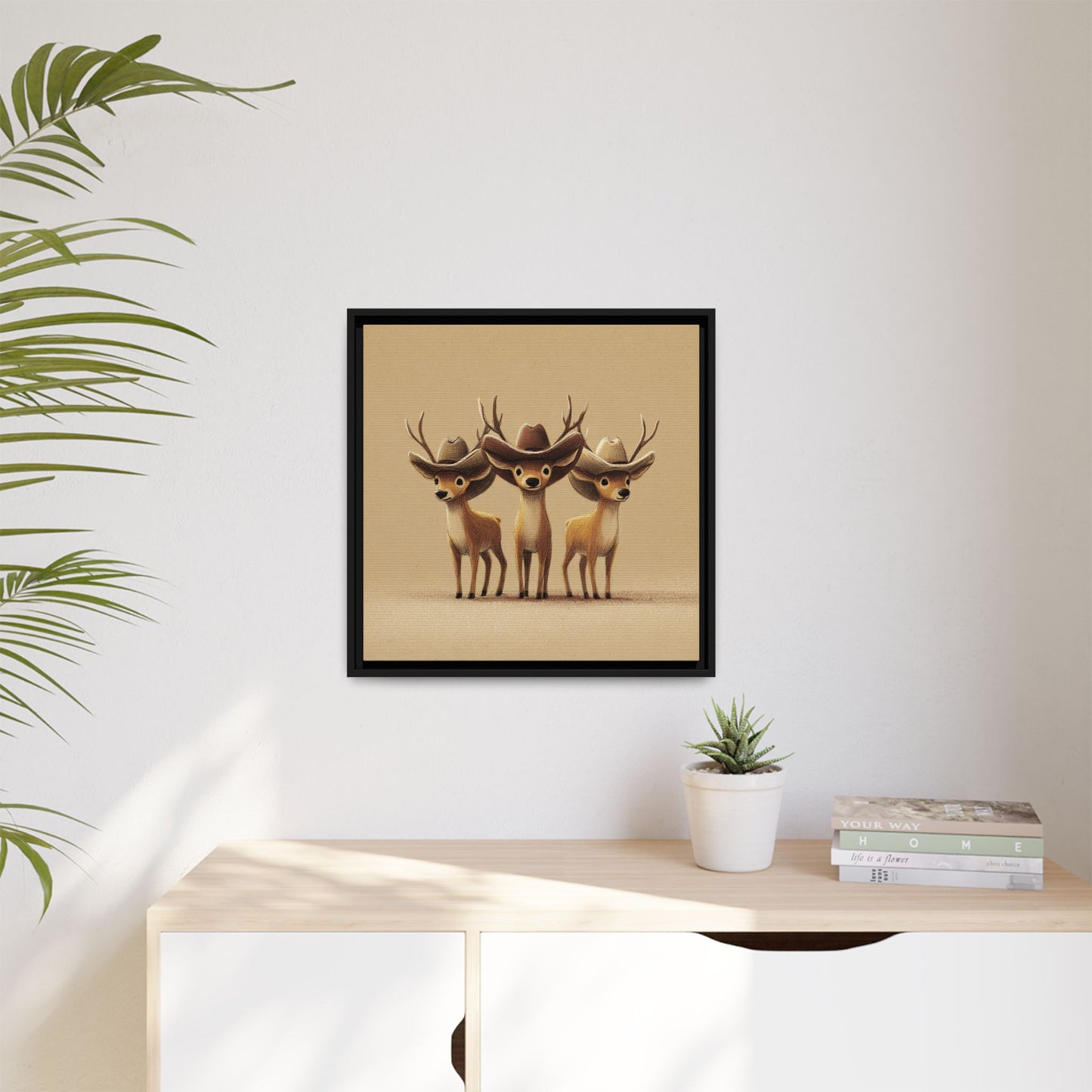 Cowboy Reindeers Christmas Framed Canvas Wall Art