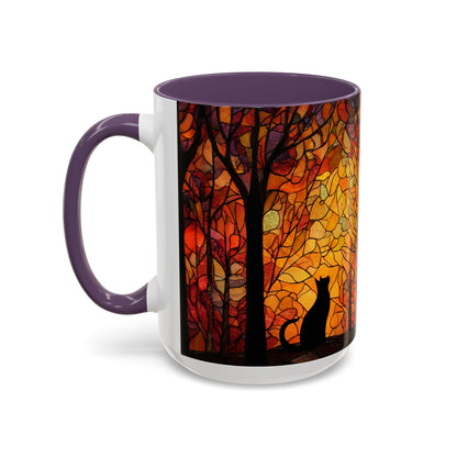 Autumn and Black Cat Stained Glass Effect Mug