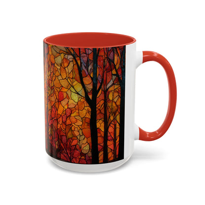 Autumn and Black Cat Stained Glass Effect Mug