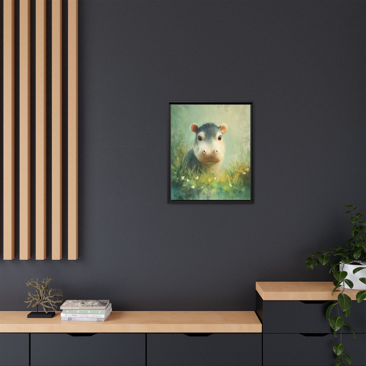 Baby Hippopotamus Nursery Framed Canvas Wall Art