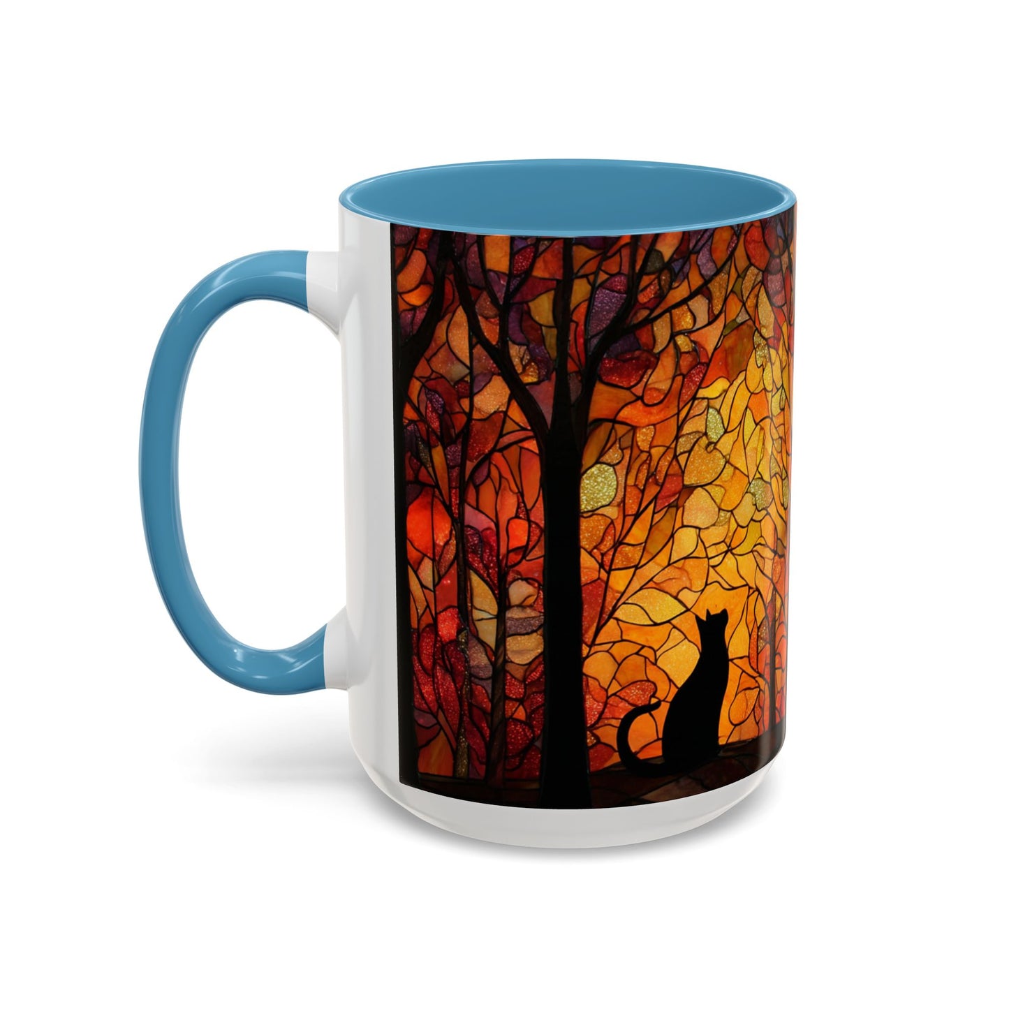 Autumn and Black Cat Stained Glass Effect Mug