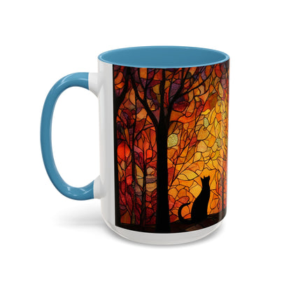 Autumn and Black Cat Stained Glass Effect Mug