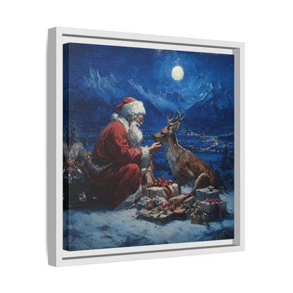 Dramatic Santa Claus Reindeer Christmas Framed Canvas Wall Art