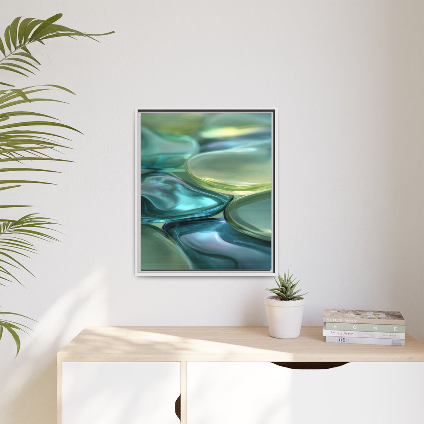 Abstract Green Stones Framed Canvas Wall Art