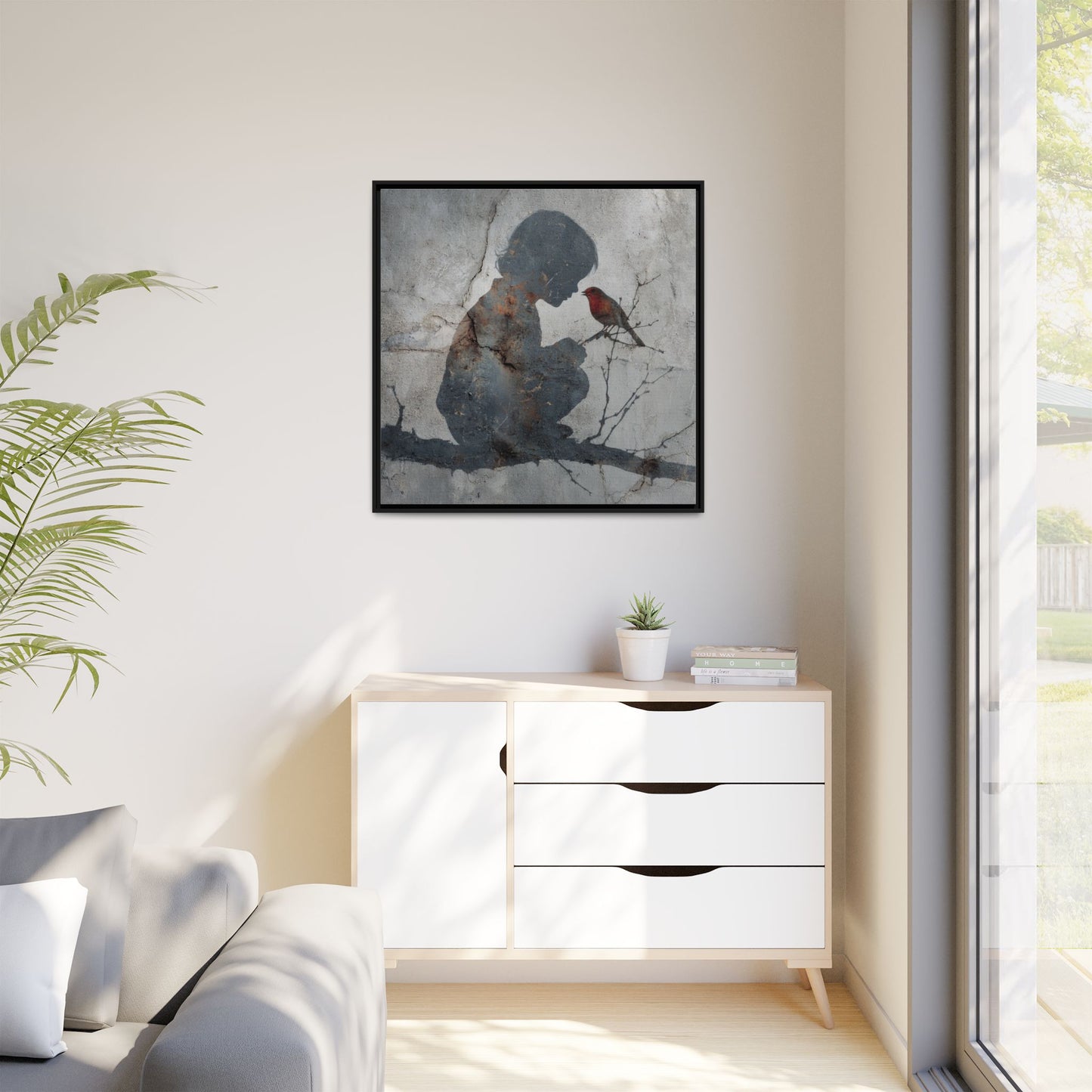Child Silhouette Square Framed Canvas Wall Art