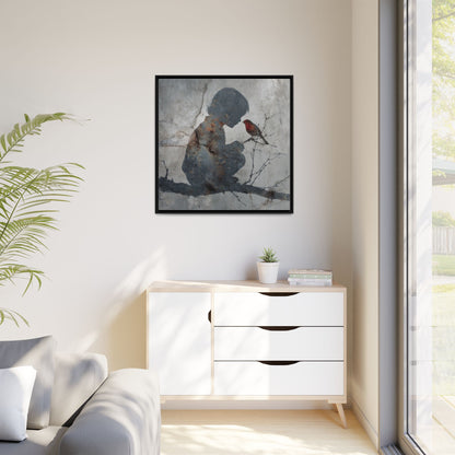 Child Silhouette Square Framed Canvas Wall Art