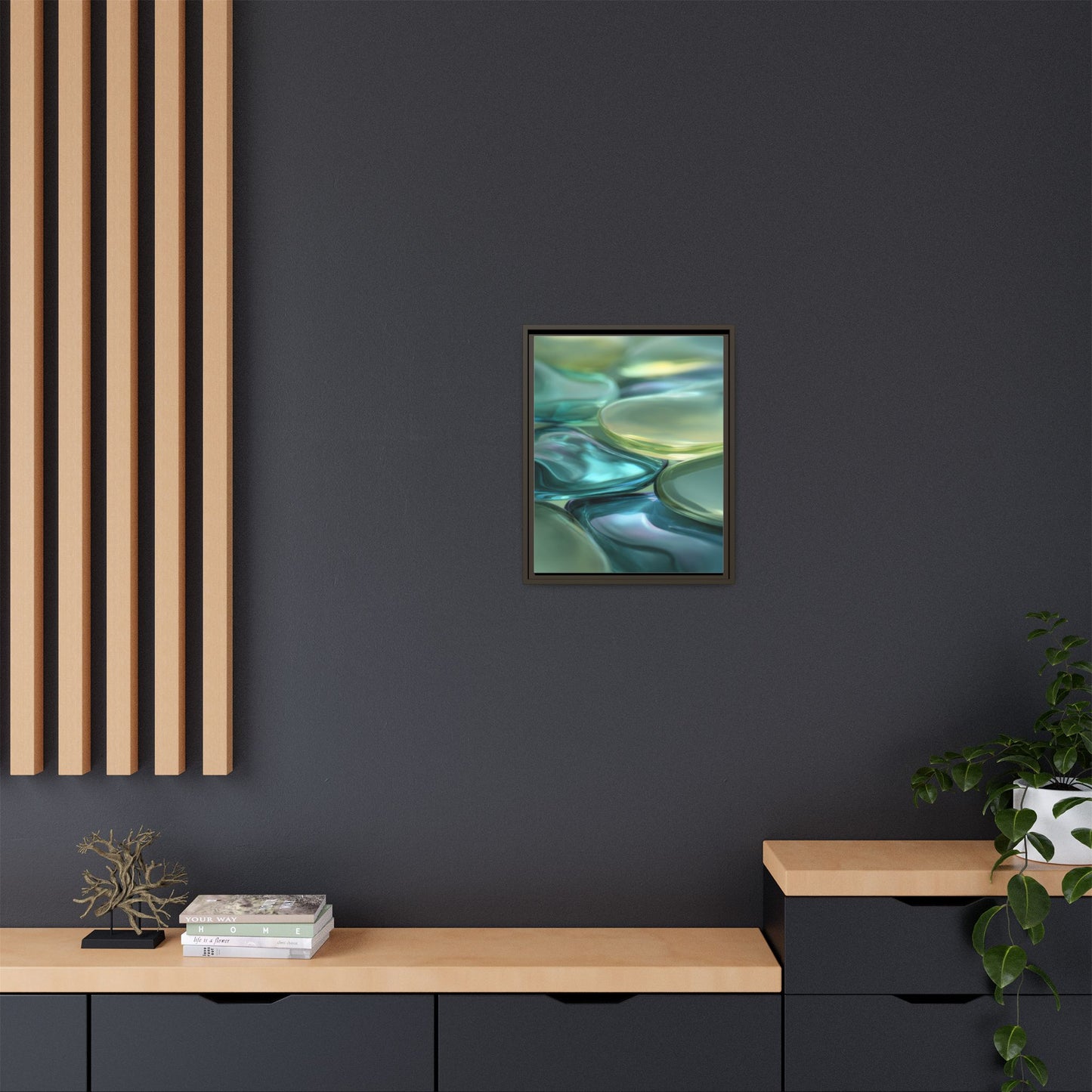 Abstract Green Stones Framed Canvas Wall Art