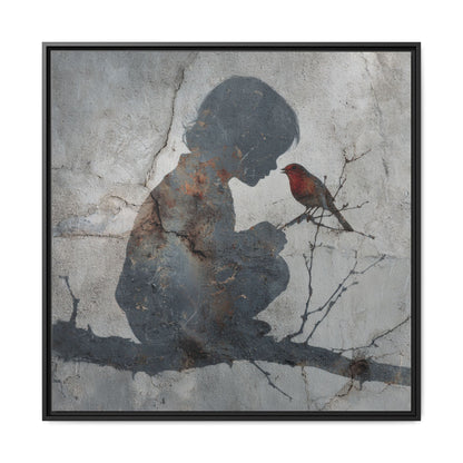 Child Silhouette Square Framed Canvas Wall Art