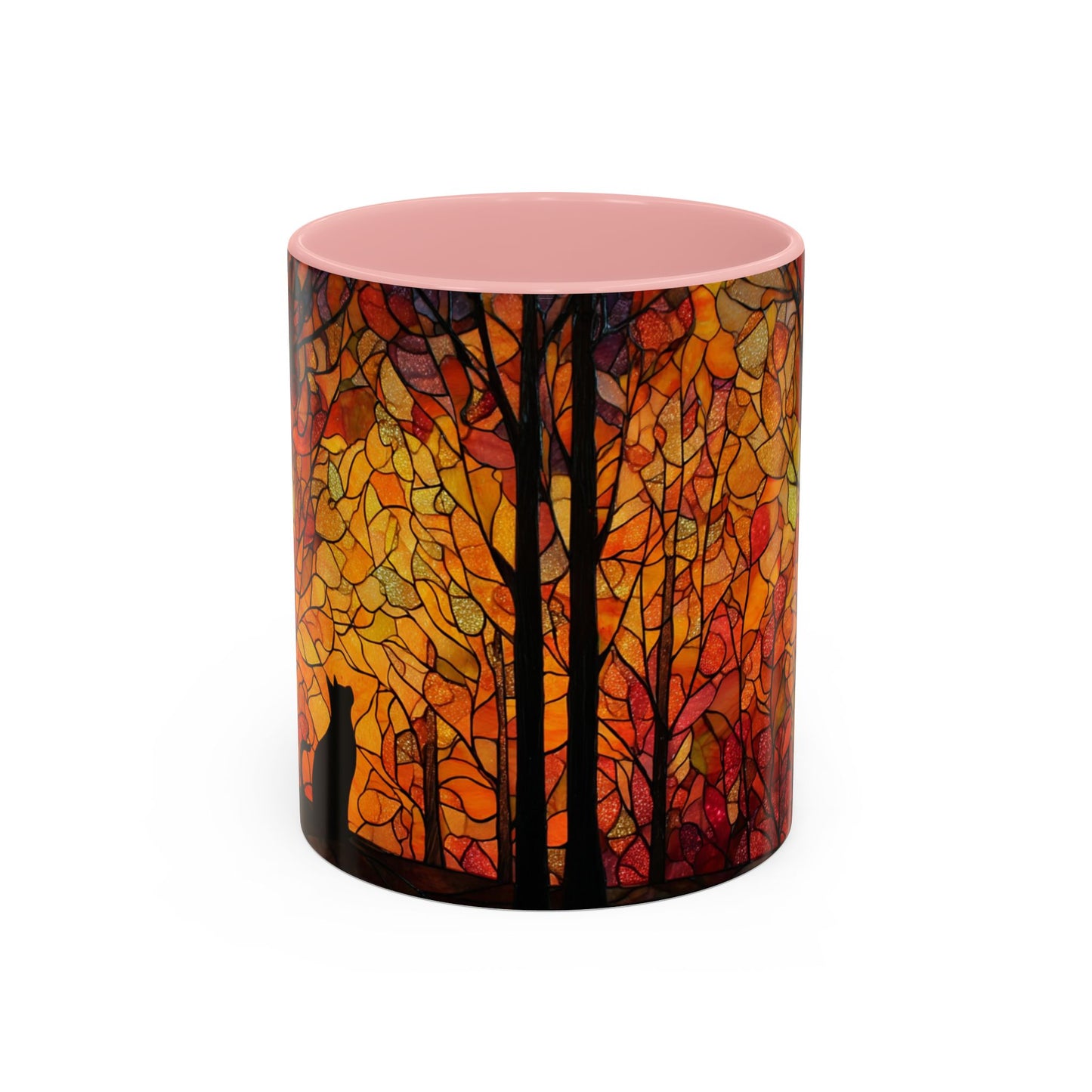 Autumn and Black Cat Stained Glass Effect Mug