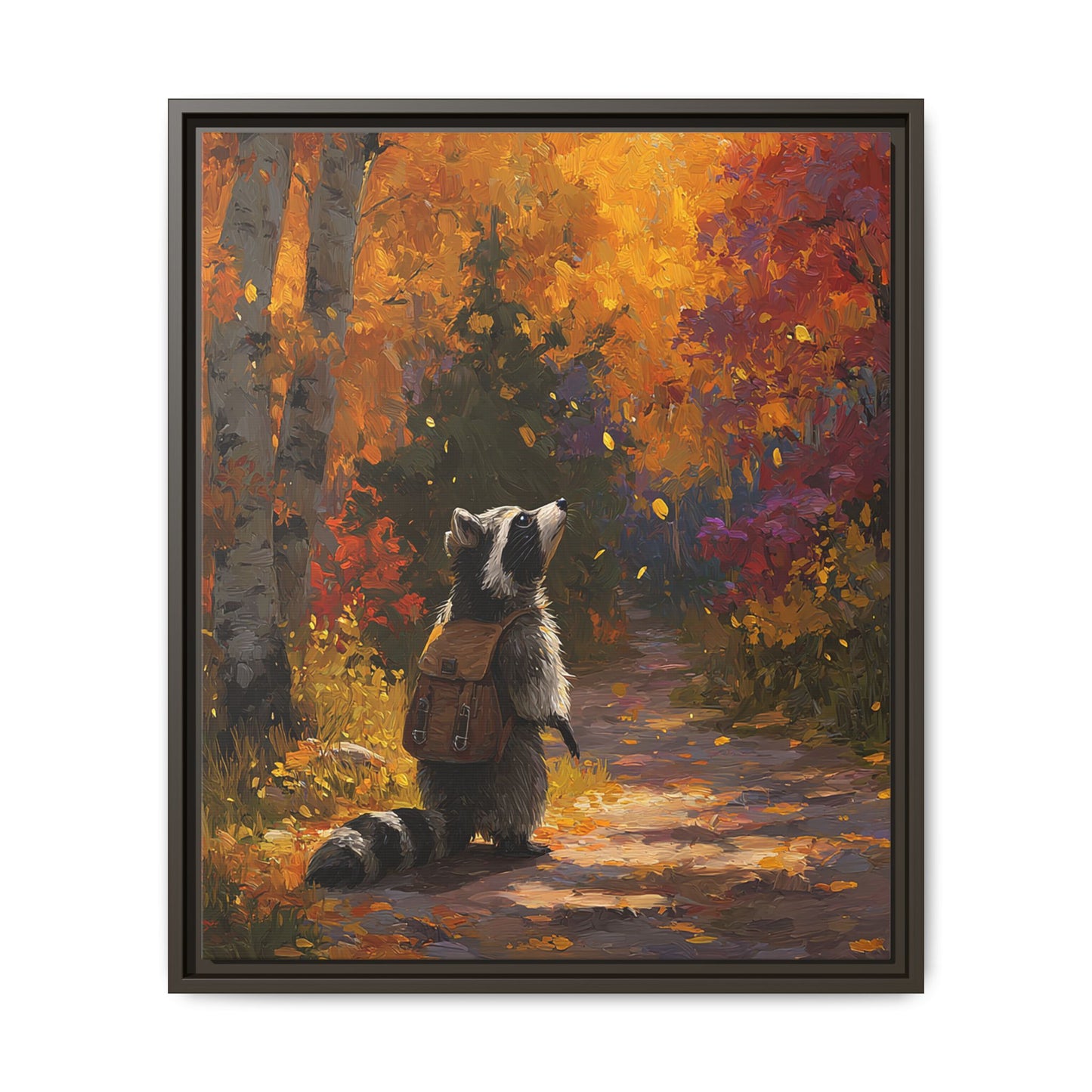 Autumn Raccoon Framed Canvas Wall Art