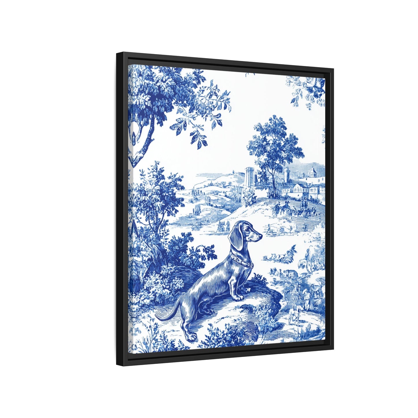 Dachshund Toile Abstract Framed Canvas Wall Art