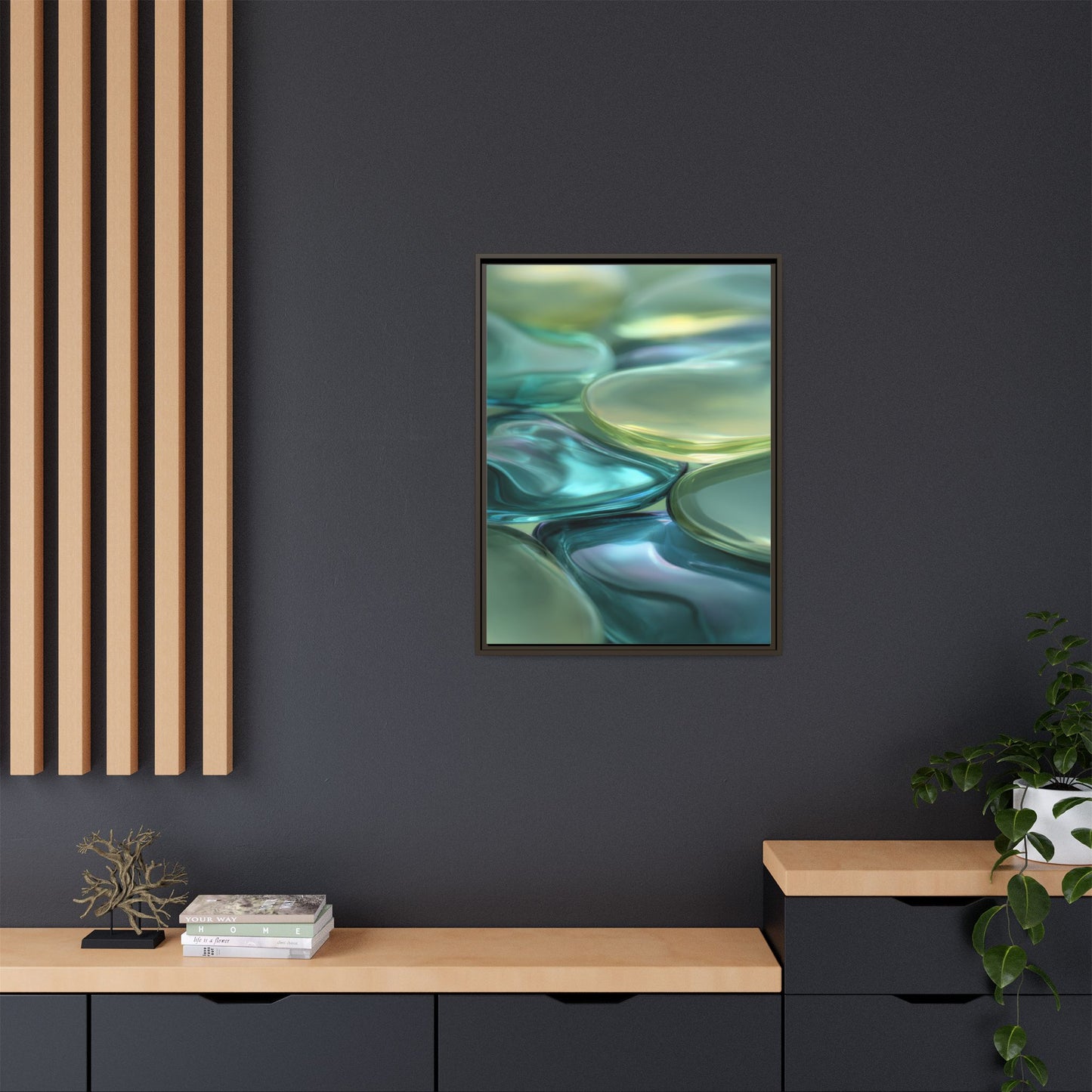 Abstract Green Stones Framed Canvas Wall Art