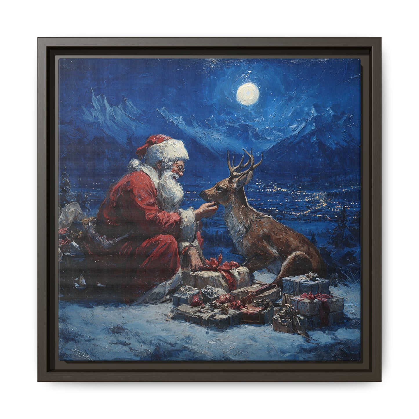 Dramatic Santa Claus Reindeer Christmas Framed Canvas Wall Art
