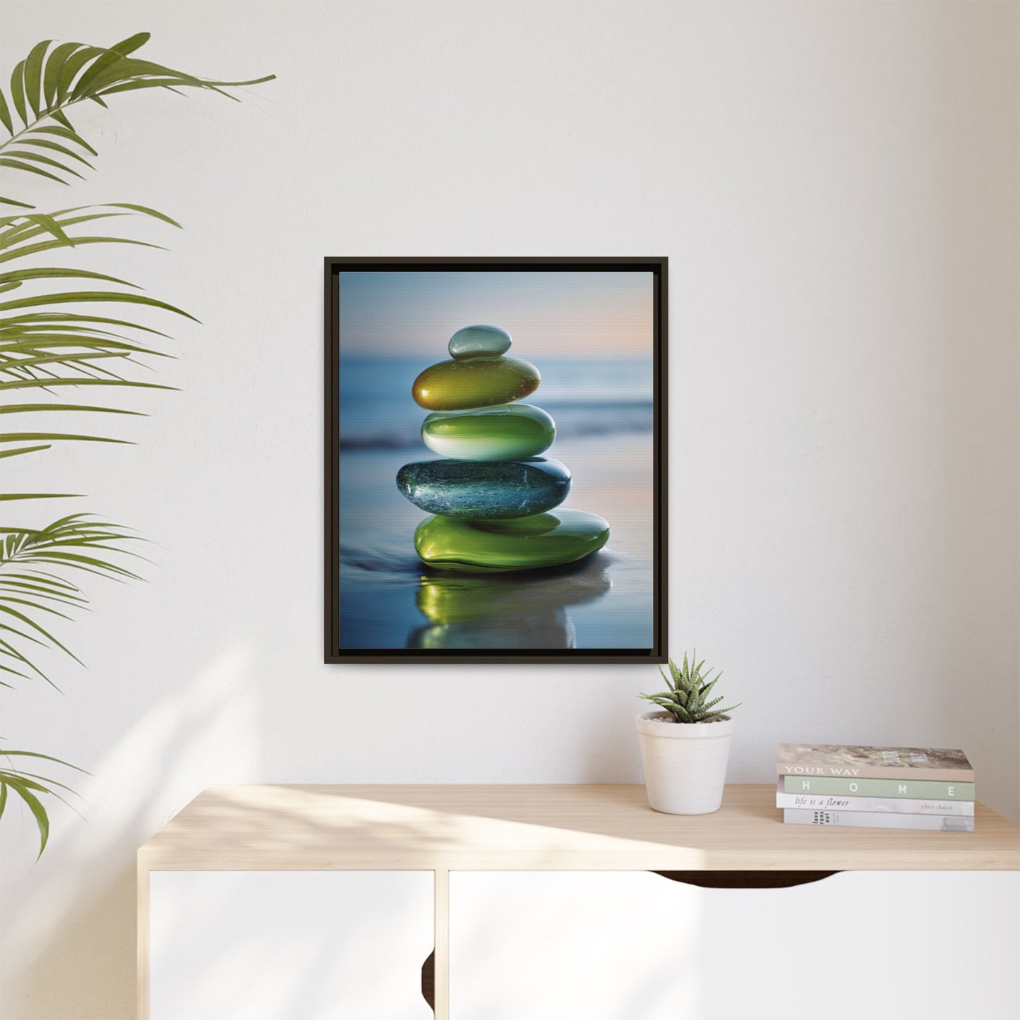 Calming Green Stones Framed Canvas Wall Art