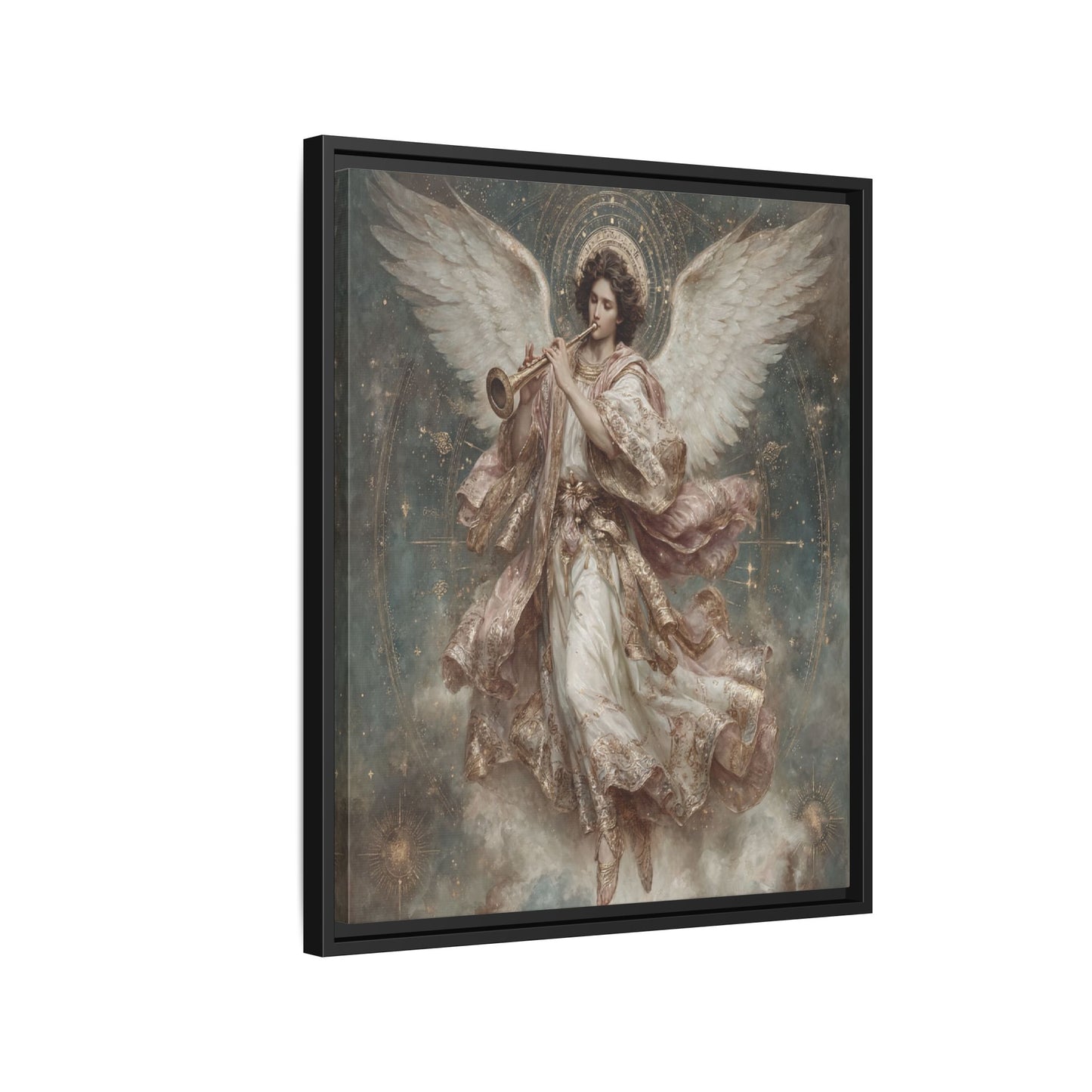 Archangel Playing Trumpet Framed Canvas Wall Art