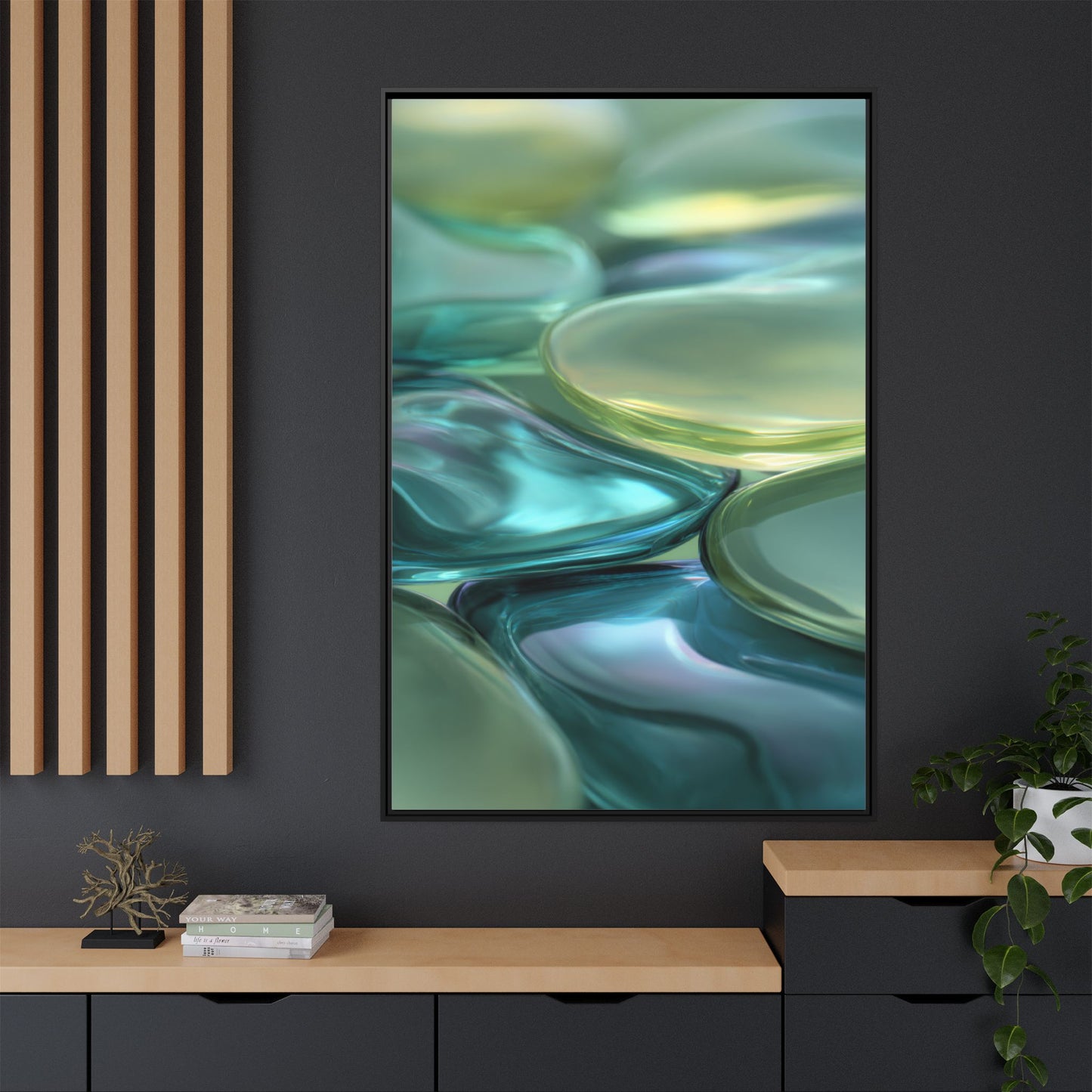 Abstract Green Stones Framed Canvas Wall Art