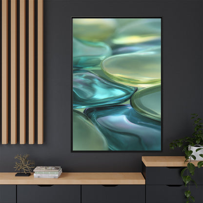 Abstract Green Stones Framed Canvas Wall Art