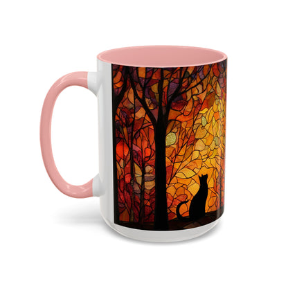 Autumn and Black Cat Stained Glass Effect Mug