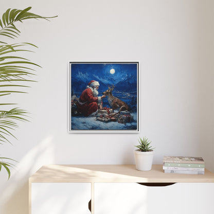 Dramatic Santa Claus Reindeer Christmas Framed Canvas Wall Art