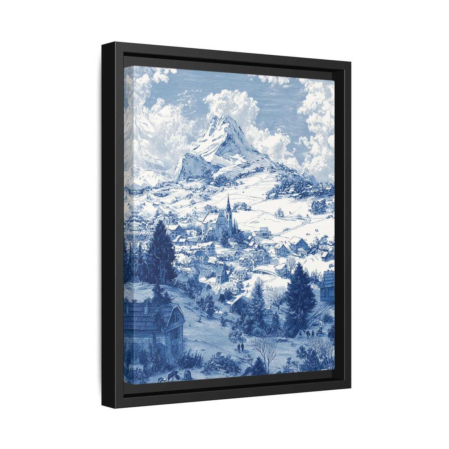 Countryside Blue Toile de Jouy Framed Canvas Wall Art