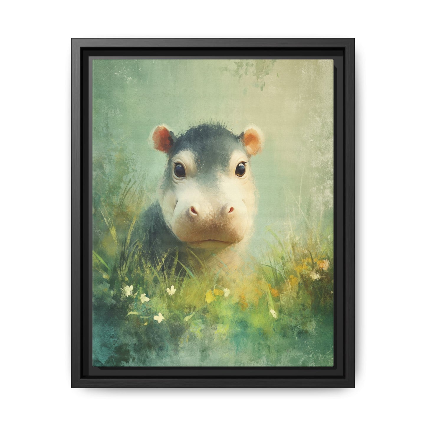 Baby Hippopotamus Nursery Framed Canvas Wall Art