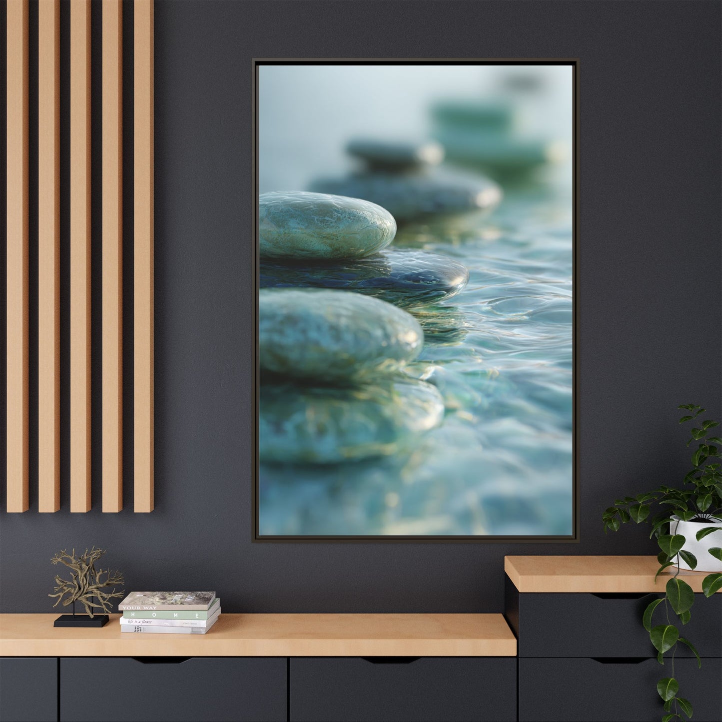 Stone Framed Canvas Wall Art- Zen Wall Decor
