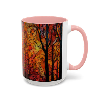 Autumn and Black Cat Stained Glass Effect Mug